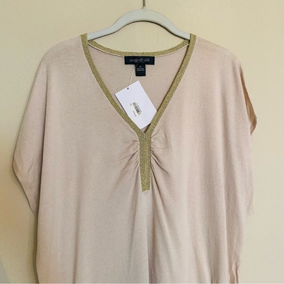 August Silk Cream Metallic Gold Neck Knit Top Size XL - NWT - Picture 4 of 15